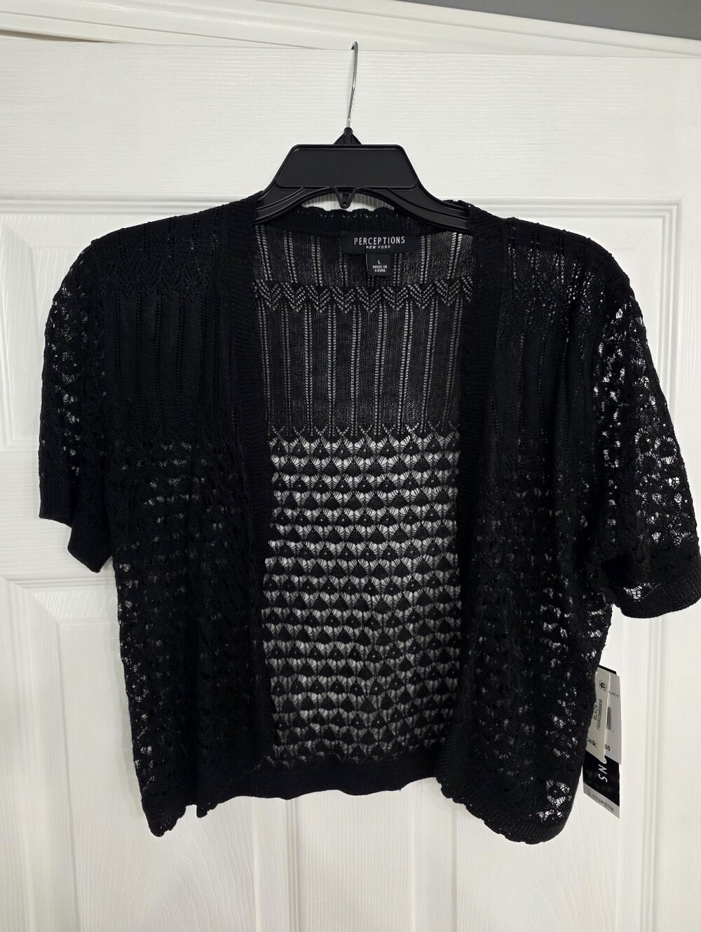 Perceptions Black Openwork Knit Cardigan